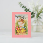  meisje en paaskuikens feestdagenkaart (Staand voorkant)