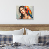 Meisje en papegaai canvas kunst (Insitu (Slaapkamer))