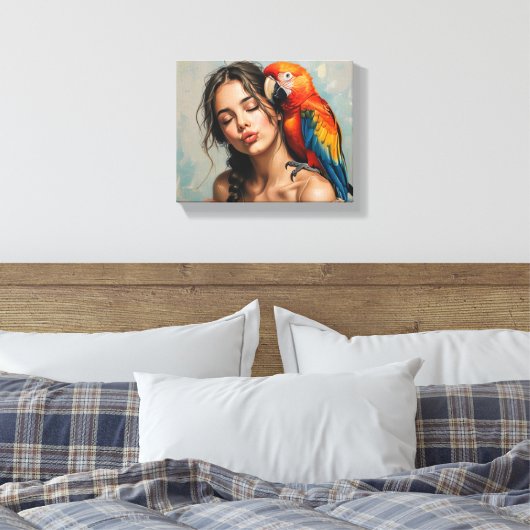 Meisje en papegaai canvas kunst (Insitu (Slaapkamer))