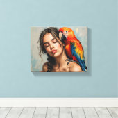 Meisje en papegaai canvas kunst (Insitu (Houten vloer))
