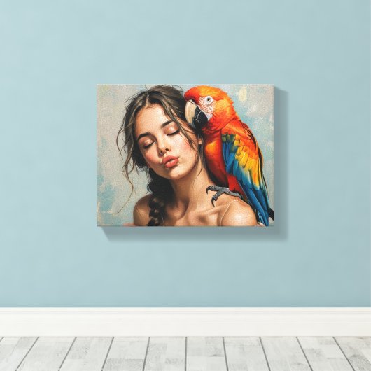 Meisje en papegaai canvas kunst (Insitu (Houten vloer))