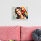 Meisje en papegaai canvas kunst (Insitu (Woonkamer))