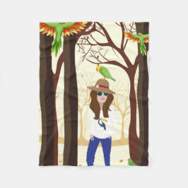 Meisje en papegaaien fleece deken