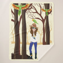 Meisje en papegaaien sherpa deken