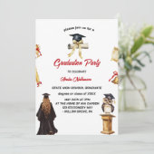meisje en pet Graduation Party Kaart (Staand voorkant)