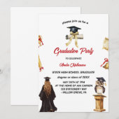 meisje en pet Graduation Party Kaart (Voorkant / Achterkant)