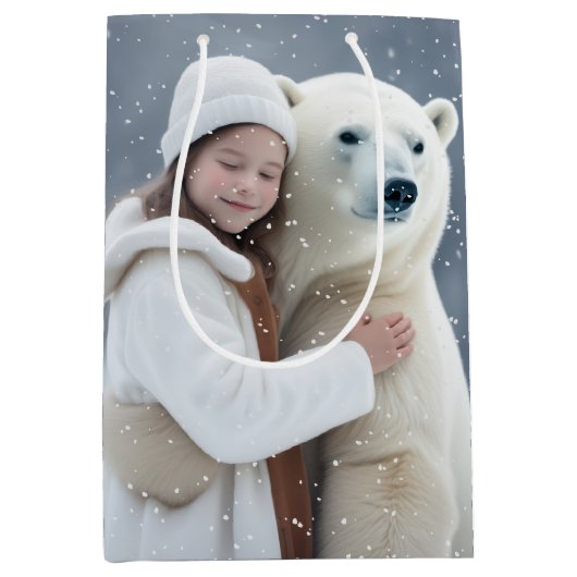 Meisje en Polar Beer knuffel Medium Cadeauzakje (Voorkant)