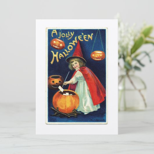 meisje en pomkin-tv-uitnodiging kaart (Staand voorkant)