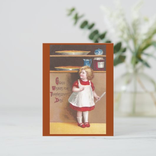 Meisje en pompoenen  Thanksgiving Feestdagenkaart (Staand voorkant)