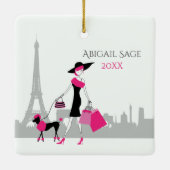 Meisje en poodle in Paris Eiffeltoren kerst Keramisch Ornament (Achterkant)