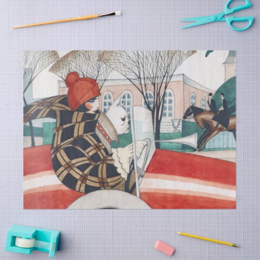 Meisje en pug in een auto tissuepapier (Craft)