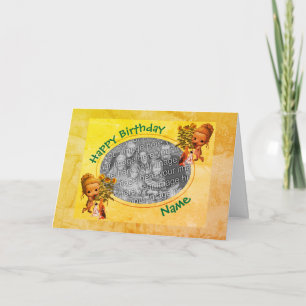 Meisje en Puppies Foto Lijst Birthday Kaart