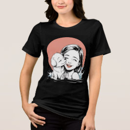 Meisje en puppy delen vreugdevol moment in het wat Tri-Blend shirt