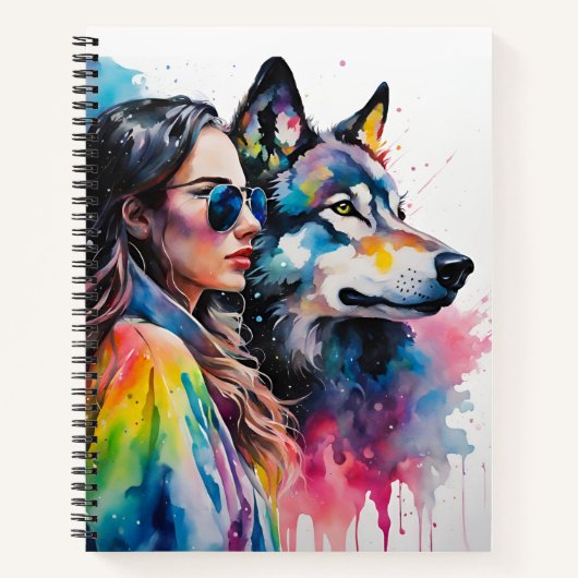 Meisje en regenboog wolf notitieboek (Voorkant)