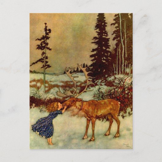 Meisje en rendier briefkaart (Voorkant)