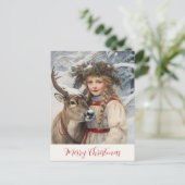  meisje en rendier kerst Kaart (Staand voorkant)