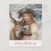  meisje en rendier kerst Kaart (Voorkant)