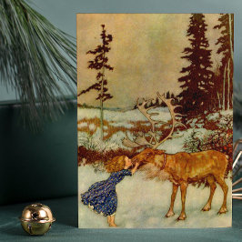 Meisje en rendier Kerstmis Feestdagen Kaart