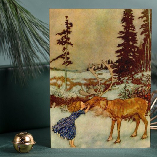 Meisje en rendierkerst 🎄 feestdagen kaart