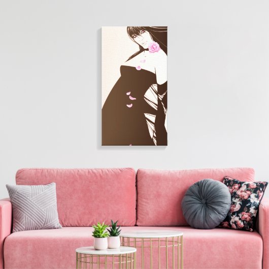 Meisje en roze roos canvas afdruk (Insitu (Woonkamer))