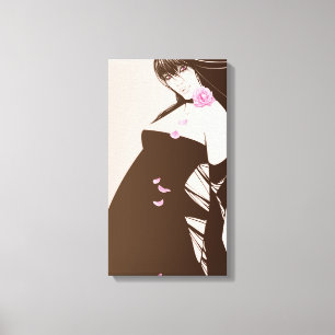 Meisje en roze roos canvas afdruk