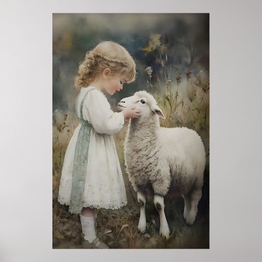 Meisje en schaapprint, Pasen Lam Dorp Poster (Voorkant)
