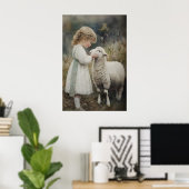Meisje en schaapprint, Pasen Lam Dorp Poster (Thuiskantoor)