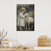 Meisje en schaapprint, Pasen Lam Dorp Poster (Keuken)