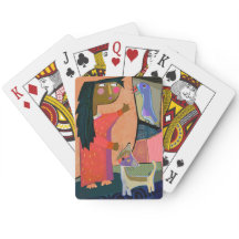 Meisje en Schattigee kat speelkaarten