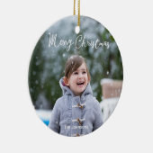 Meisje en sneeuw foto vrolijk kerstboom ornament (Rechts)