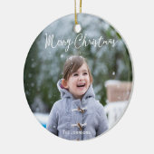 Meisje en sneeuw foto vrolijk kerstboom ornament (Links)