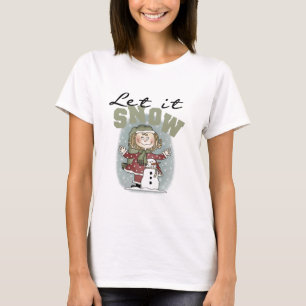 Meisje en Sneeuwman Laat het Sneeuw T-shirts
