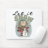 Meisje en Sneeuwman Laat het Sneeuw T-shirts Muismat (Met muis)
