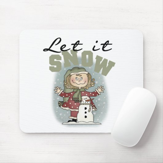 Meisje en Sneeuwman Laat het Sneeuw T-shirts Muismat (Met muis)