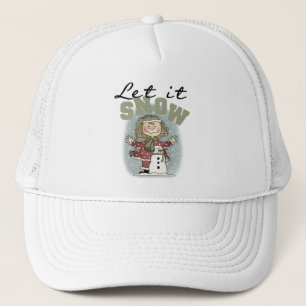 Meisje en Sneeuwman Laat het Sneeuw T-shirts Trucker Pet