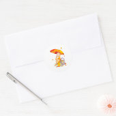 Meisje en Teddy Bear in de Regenbok Ronde Sticker