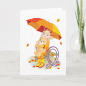 Meisje en Teddybeer in de regen Wenskaarten Kaart (Voorkant)