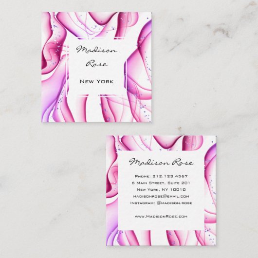 Meisje en Trendy Roze Paarse Witte Ink & Sparkles Vierkante Visitekaartje (Voorkant / Achterkant)