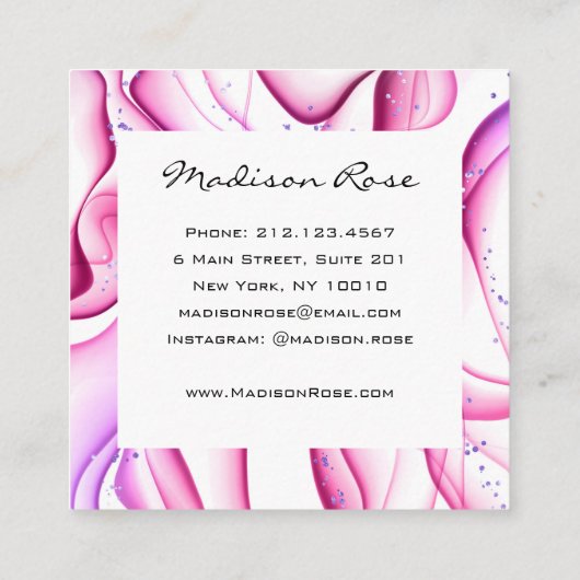 Meisje en Trendy Roze Paarse Witte Ink & Sparkles Vierkante Visitekaartje (Achterkant)