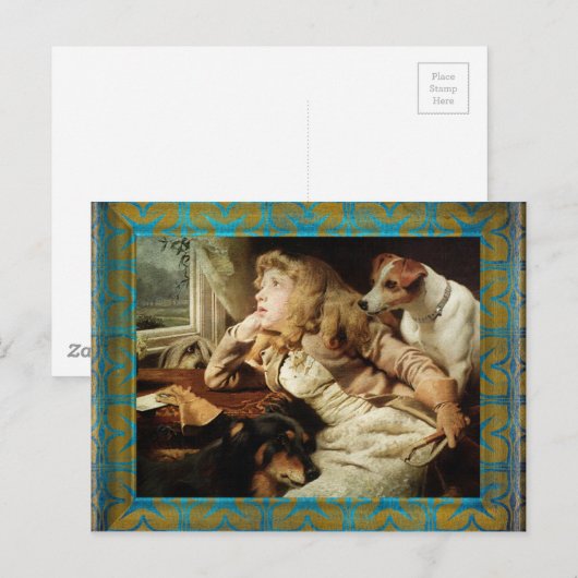  meisje en twee dogs grunge omwoeld briefkaart (Voorkant / Achterkant)