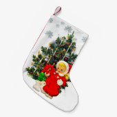  meisje en vakantieboom / Retro Kleine Kerstsok (Voorkant (Hangend))