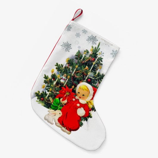  meisje en vakantieboom / Retro Kleine Kerstsok (Voorkant (Hangend))