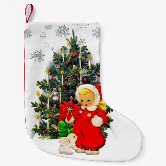  meisje en vakantieboom / Retro Kleine Kerstsok (Voorkant)