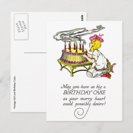  meisje en verjaardagstaart briefkaart (Voorkant / Achterkant)