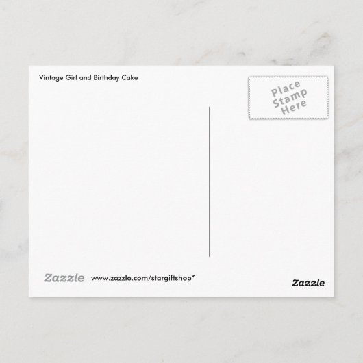 meisje en verjaardagstaart briefkaart (Achterkant)