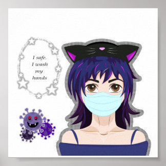 Meisje en virus. Manga-stijl Poster