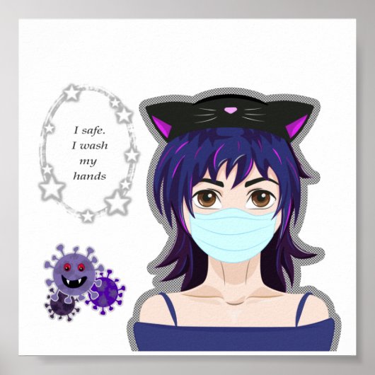 Meisje en virus. Manga-stijl Poster (Voorkant)