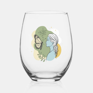 Meisje en vlinder. Zacht en romantisch Wijnglas Zonder Voet