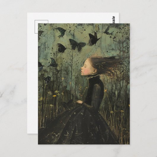 Meisje en vlinders Dark Fantasy Briefkaart (Voorkant / Achterkant)