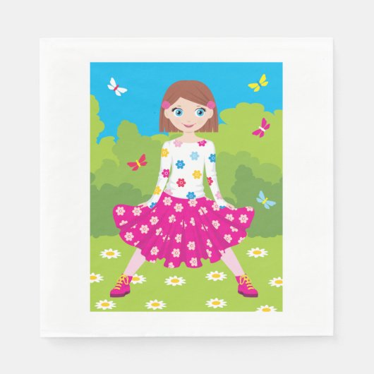 Meisje en vlinders papieren servetten (Voorkant)